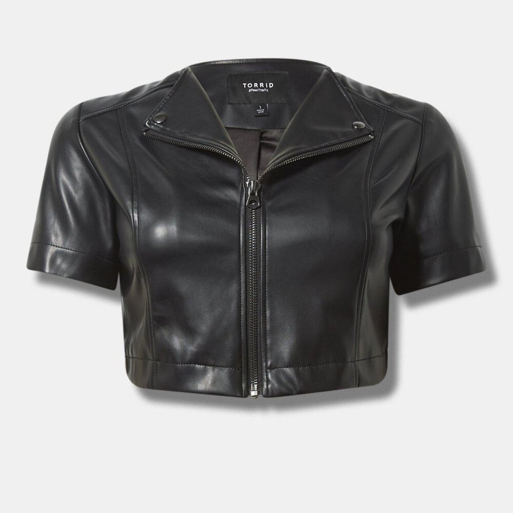 Faux Leather Short Sleeve Cropped Moto Jacket Size 6